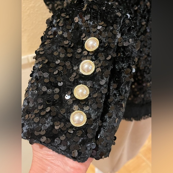 Nanette Lepore black sequin blazer / jacket, pearl buttons. Holiday outfit S NWT - Picture 13 of 15